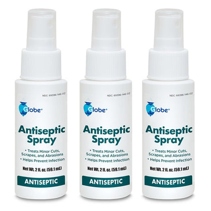 Globe 3er-Pack Erste-Hilfe Antiseptikum Spray, Wundreiniger, Benzalkoniumchlorid für kleine Schnitte, Schürfwunden und Verbrennungen, 2 Unzen