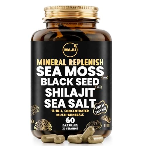 Maju Superfoods 18-in-1 Meeresmoos, Schwarzkümmel, Shilajit, Meersalz + D3 & K2, konzentrierte Extrakte, Spurenmineralien-Kapseln für Männer & Frauen