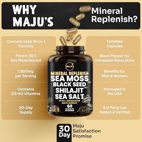 Maju Superfoods 18-in-1 Meeresmoos, Schwarzkümmel, Shilajit, Meersalz + D3 & K2, konzentrierte Extrakte, Spurenmineralien-Kapseln für Männer & Frauen