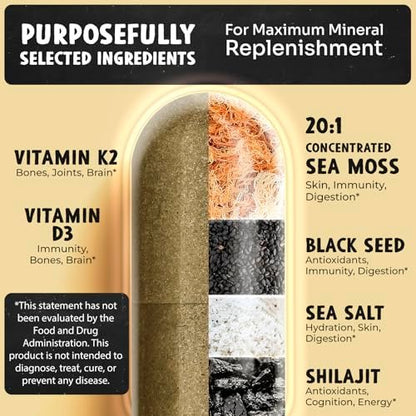 Maju Superfoods 18-in-1 Meeresmoos, Schwarzkümmel, Shilajit, Meersalz + D3 & K2, konzentrierte Extrakte, Spurenmineralien-Kapseln für Männer & Frauen