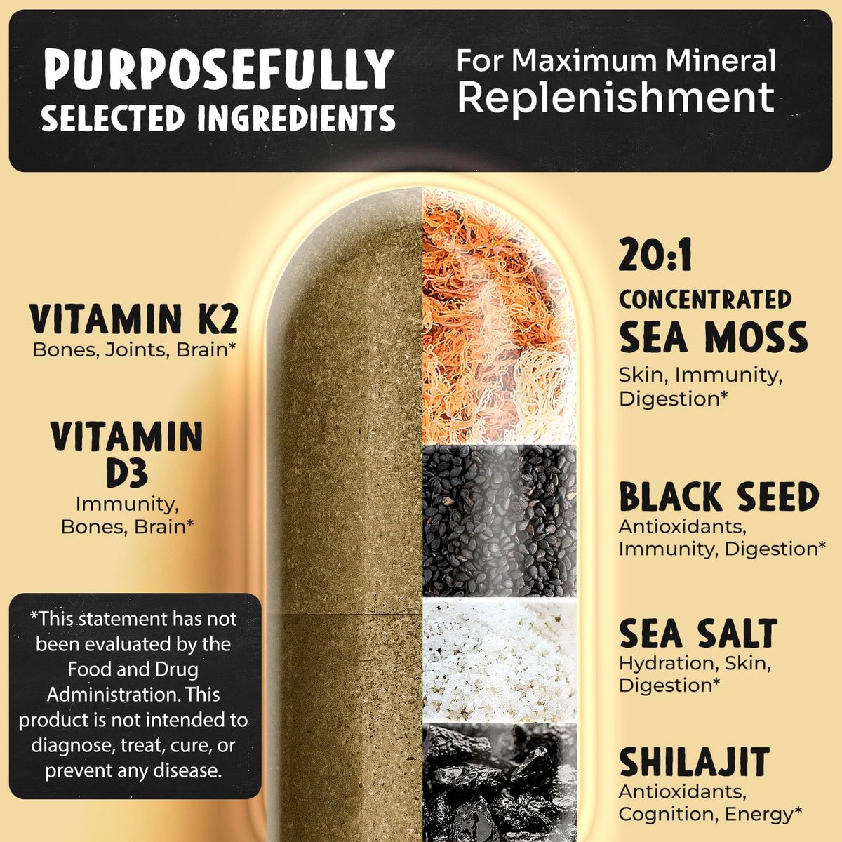 Maju Superfoods 18-in-1 Meeresmoos, Schwarzkümmel, Shilajit, Meersalz + D3 & K2, konzentrierte Extrakte, Spurenmineralien-Kapseln für Männer & Frauen