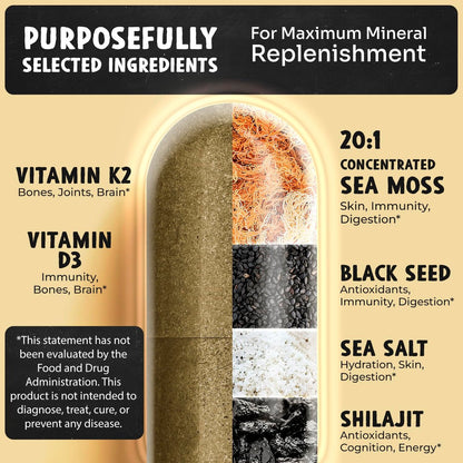 Maju Superfoods 18-in-1 Meeresmoos, Schwarzkümmel, Shilajit, Meersalz + D3 & K2, konzentrierte Extrakte, Spurenmineralien-Kapseln für Männer & Frauen