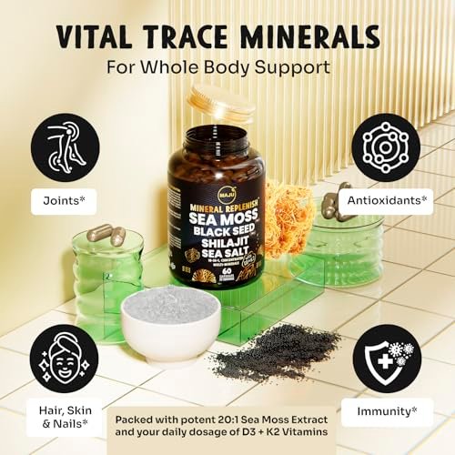 Maju Superfoods 18-in-1 Meeresmoos, Schwarzkümmel, Shilajit, Meersalz + D3 & K2, konzentrierte Extrakte, Spurenmineralien-Kapseln für Männer & Frauen