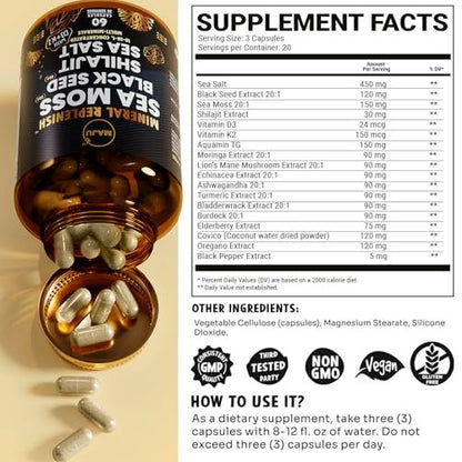 Maju Superfoods 18-in-1 Meeresmoos, Schwarzkümmel, Shilajit, Meersalz + D3 & K2, konzentrierte Extrakte, Spurenmineralien-Kapseln für Männer & Frauen