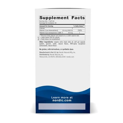 Nordic Naturals Vitamin D3 + K2, Orangengeschmack - 60 Softgels - Synergistische Unterstützung für Knochen, Immunfunktion & Kalziumgleichgewicht - Non-GMO - 60 Portionen