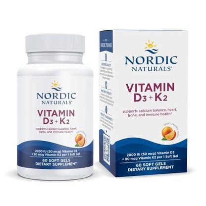 Nordic Naturals Vitamin D3 + K2, Orangengeschmack - 60 Softgels - Synergistische Unterstützung für Knochen, Immunfunktion & Kalziumgleichgewicht - Non-GMO - 60 Portionen