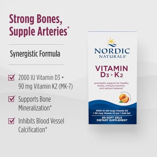 Nordic Naturals Vitamin D3 + K2, Orangengeschmack - 60 Softgels - Synergistische Unterstützung für Knochen, Immunfunktion & Kalziumgleichgewicht - Non-GMO - 60 Portionen