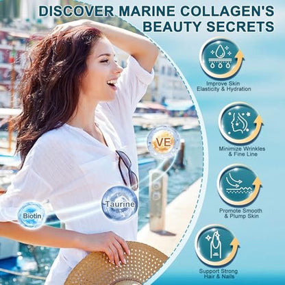 DRFOSTER Marine Collagen Peptide Pulver für Gelenkunterstützung, hydrolysiertes Typ I & III Fischkollagen mit MSM + GC, Hyaluronsäure & Vitamin C für Haut, Haare & Nägel, Wildfangfisch, 35 Portionen