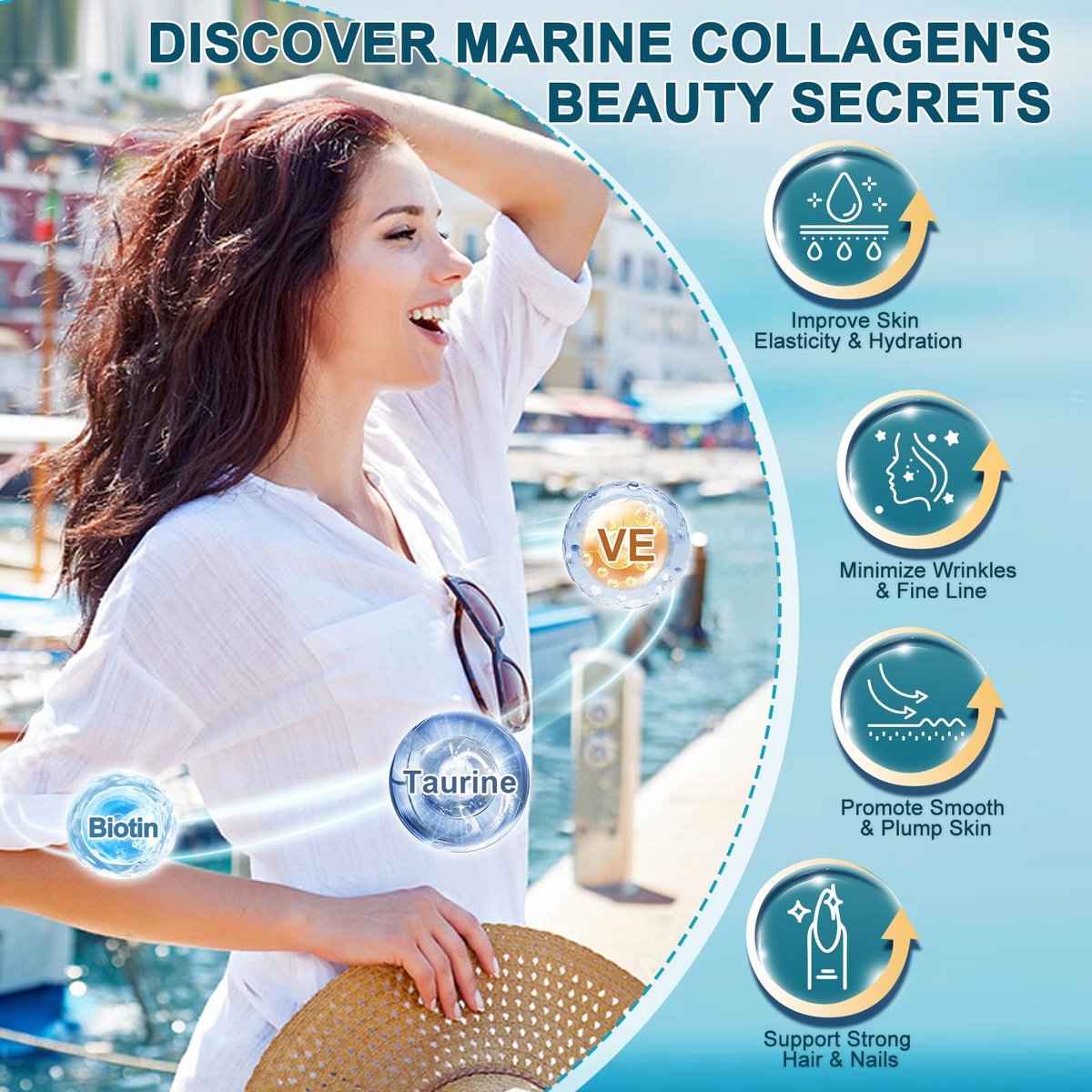 DRFOSTER Marine Collagen Peptide Pulver für Gelenkunterstützung, hydrolysiertes Typ I & III Fischkollagen mit MSM + GC, Hyaluronsäure & Vitamin C für Haut, Haare & Nägel, Wildfangfisch, 35 Portionen