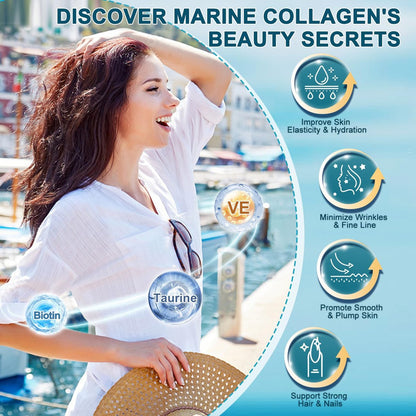 DRFOSTER Marine Collagen Peptide Pulver für Gelenkunterstützung, hydrolysiertes Typ I & III Fischkollagen mit MSM + GC, Hyaluronsäure & Vitamin C für Haut, Haare & Nägel, Wildfangfisch, 35 Portionen