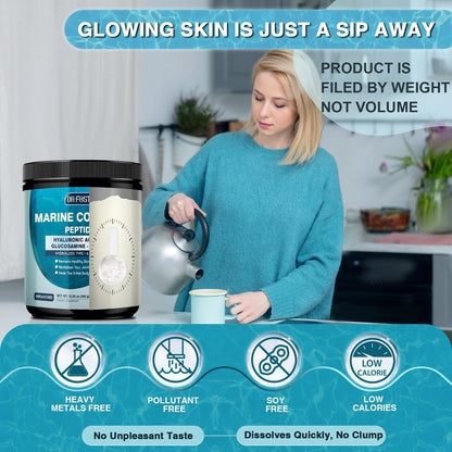 DRFOSTER Marine Collagen Peptide Pulver für Gelenkunterstützung, hydrolysiertes Typ I & III Fischkollagen mit MSM + GC, Hyaluronsäure & Vitamin C für Haut, Haare & Nägel, Wildfangfisch, 35 Portionen
