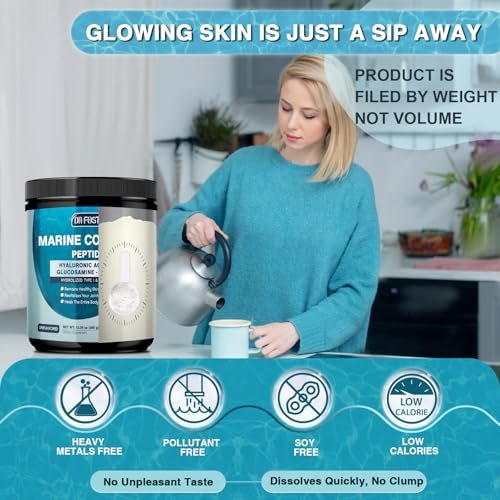 DRFOSTER Marine Collagen Peptide Pulver für Gelenkunterstützung, hydrolysiertes Typ I & III Fischkollagen mit MSM + GC, Hyaluronsäure & Vitamin C für Haut, Haare & Nägel, Wildfangfisch, 35 Portionen
