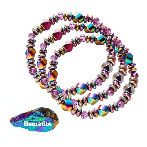 STCORPS7 Magnetarmband für Arthritis, Energie-Gesundheitsschmuck, Therapie für Schlaf, Kristallarmbänder bringen Glück, Wohlstand und Glück (3 Stück bunt), 23,9 cm