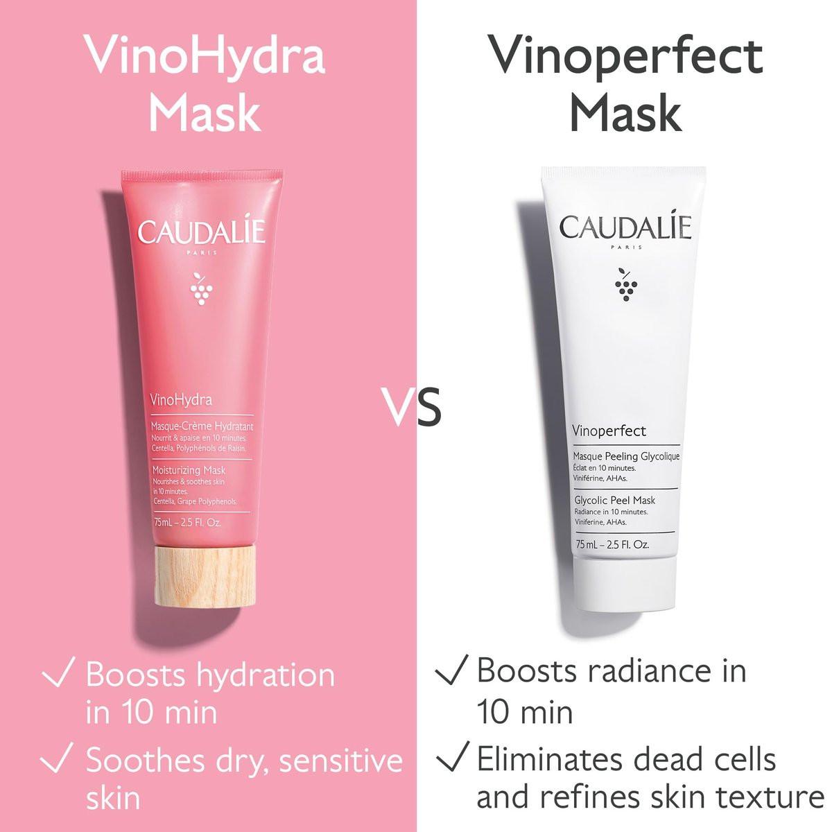Caudalie VinoHydra Feuchtigkeitsmaske – 10-Minuten-Hydratations-Booster mit Centella Asiatica, 75 ml