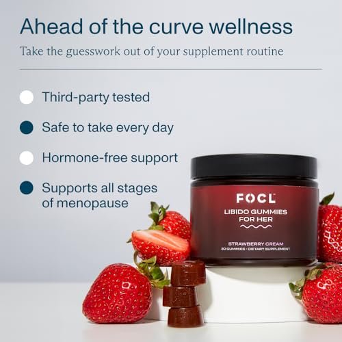 FOCL Female Libido Booster für Frauen – Steigert Verlangen, Erregung, Energie & unterstützt Hormonbalance – Bockshornklee, Grüner Tee (30 Gummies, Erdbeer-Sahne)