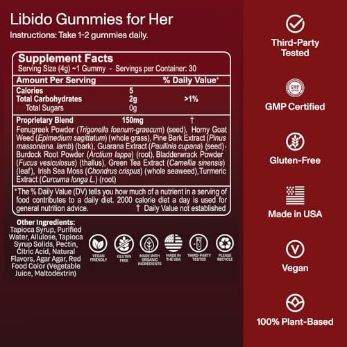 FOCL Female Libido Booster für Frauen – Steigert Verlangen, Erregung, Energie & unterstützt Hormonbalance – Bockshornklee, Grüner Tee (30 Gummies, Erdbeer-Sahne)
