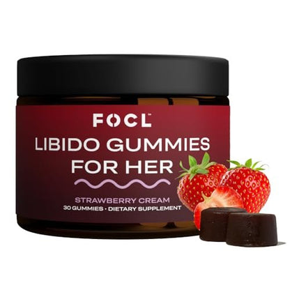 FOCL Female Libido Booster für Frauen – Steigert Verlangen, Erregung, Energie & unterstützt Hormonbalance – Bockshornklee, Grüner Tee (30 Gummies, Erdbeer-Sahne)