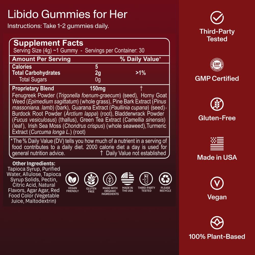 FOCL Female Libido Booster für Frauen – Steigert Verlangen, Erregung, Energie & unterstützt Hormonbalance – Bockshornklee, Grüner Tee (30 Gummies, Erdbeer-Sahne)