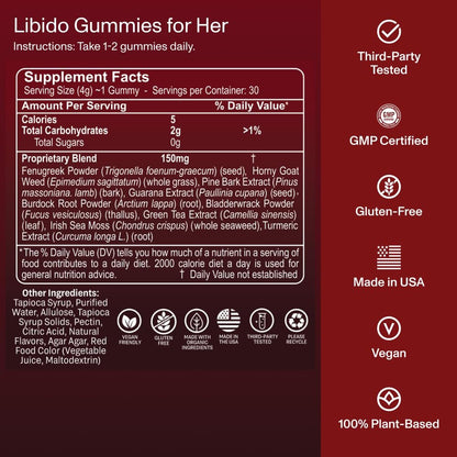 FOCL Female Libido Booster für Frauen – Steigert Verlangen, Erregung, Energie & unterstützt Hormonbalance – Bockshornklee, Grüner Tee (30 Gummies, Erdbeer-Sahne)