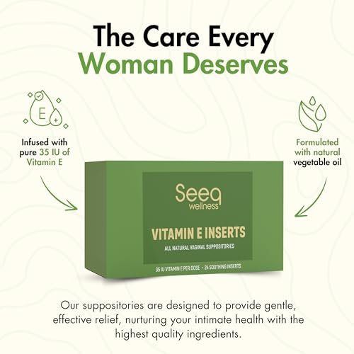 Seeq Wellness Vitamin-E-Zäpfchen – Linderung bei vaginaler Trockenheit und Reizungen – Unterstützung in den Wechseljahren – Natürliche Intimpflege – 35 IE – 24 Stück