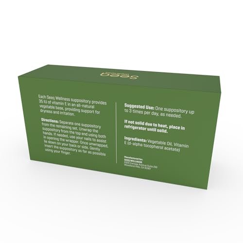 Seeq Wellness Vitamin-E-Zäpfchen – Linderung bei vaginaler Trockenheit und Reizungen – Unterstützung in den Wechseljahren – Natürliche Intimpflege – 35 IE – 24 Stück