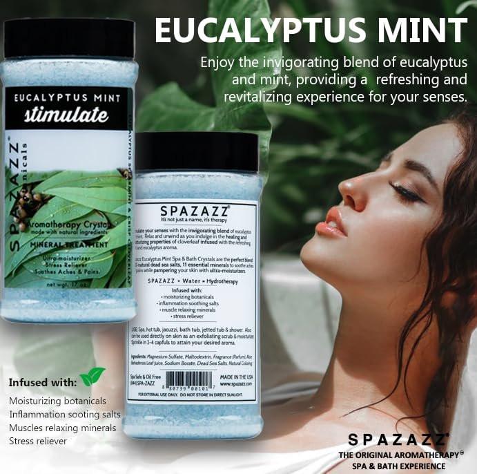 Spazazz Hot Tub Aromatherapie Badesalz Kristalle 3er-Pack - Eukalyptus Minze Belebend - Tropischer Regen Revitalisierend - Honig Mango Erregend - Botanicals Kollektion Düfte zum Entspannen im Whirlpool (17 oz)