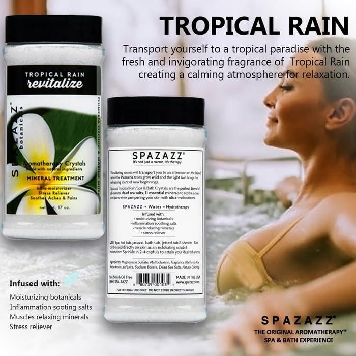 Spazazz Hot Tub Aromatherapie Badesalz Kristalle 3er-Pack - Eukalyptus Minze Belebend - Tropischer Regen Revitalisierend - Honig Mango Erregend - Botanicals Kollektion Düfte zum Entspannen im Whirlpool (17 oz)