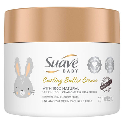 Suave Baby Curling Butter Cream für lockiges & krauses Haar mit 100% natürlichem Kokosöl, Kamille & Sheabutter – ohne Parabene, Silikone, Farbstoffe – 222 ml