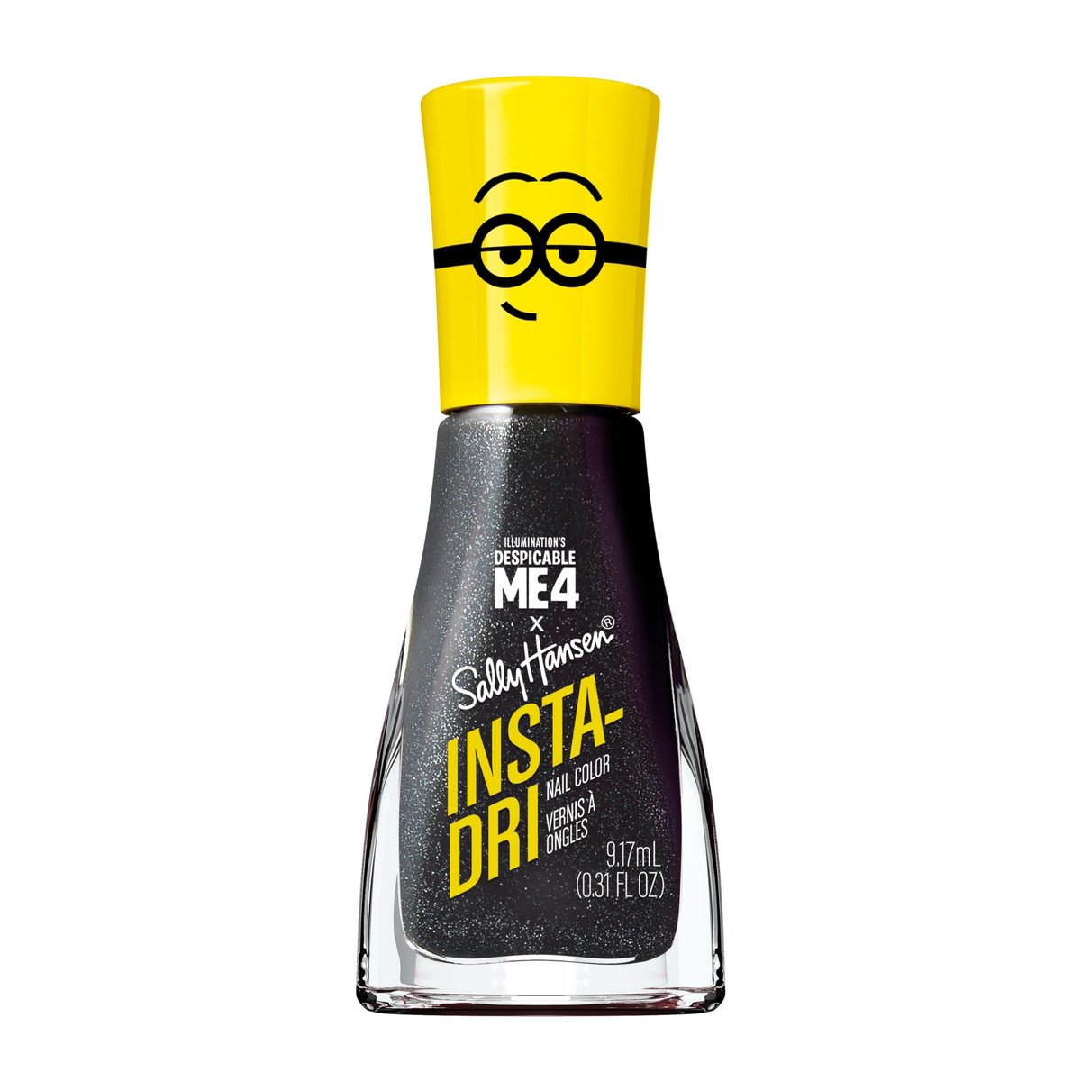 Sally Hansen Insta-Dri Nagellack Despicable Me | Schnelltrocknend, Langhaftend, Streifenfrei Glänzend | Deckend, Glitzernd | 772 Deeply Despicable | Schwarzer Schimmer Nagellack