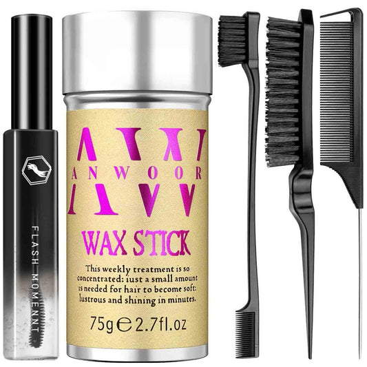 5-teiliges Haarstyling-Set: Fettfreier Haarpomade-Stick, Flyaway-Finishing-Stick & 3 Kämme für Slick-Back-Look – Kontrolle fliegender Haare, glättet Frizz & definiert Kanten – Styling-Zubehör für Frauen, Kinder & Männer