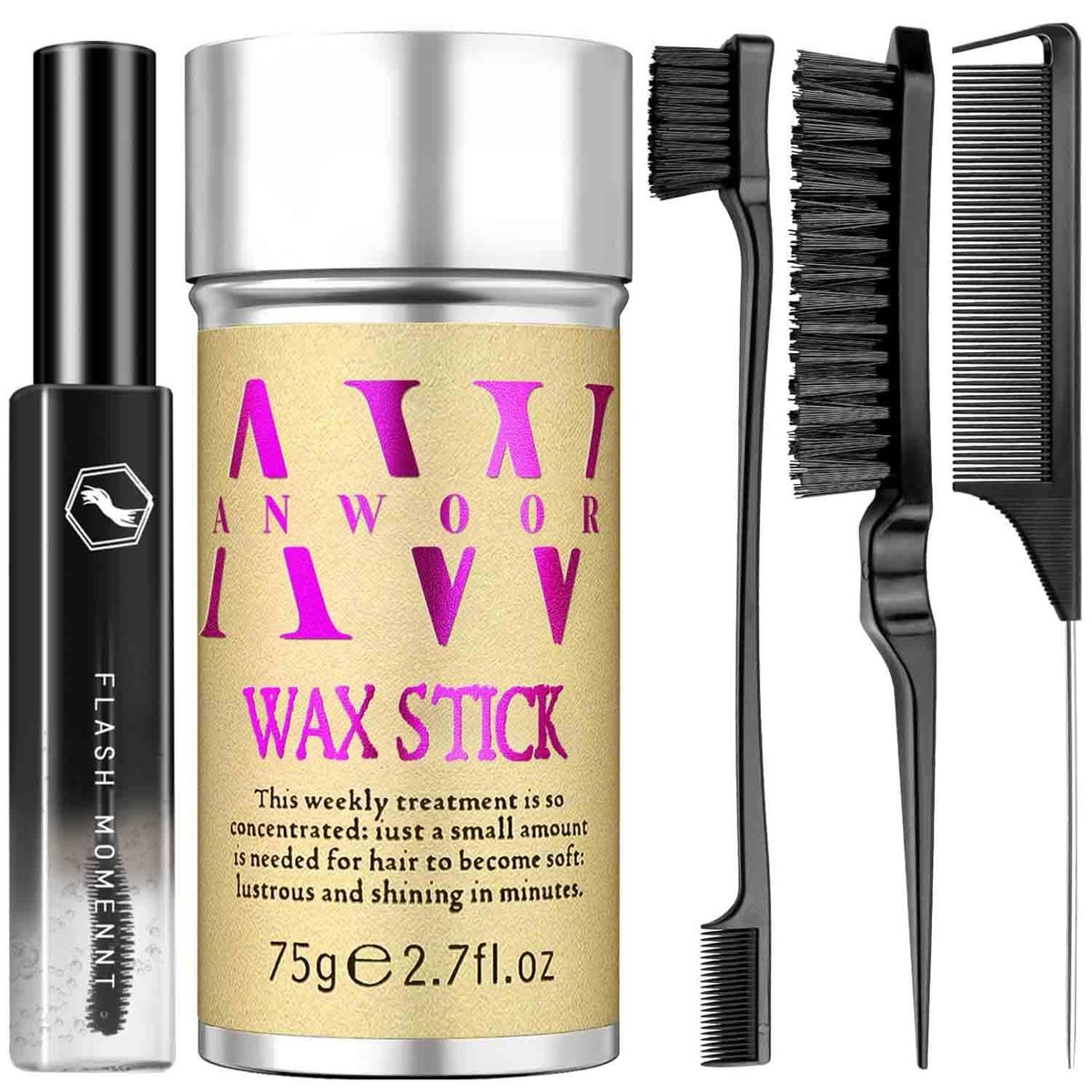 5-teiliges Haarstyling-Set: Fettfreier Haarpomade-Stick, Flyaway-Finishing-Stick & 3 Kämme für Slick-Back-Look – Kontrolle fliegender Haare, glättet Frizz & definiert Kanten – Styling-Zubehör für Frauen, Kinder & Männer