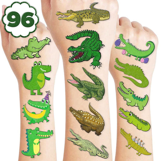96 Stück Alligator Vorgeschnittene Temporäre Tattoos Geburtstagsparty Dekorationen Mitgebsel Alligator Krokodil Tiermotive Aufkleber Mädchen Jungen Geschenk Schulpreise Belohnungen
