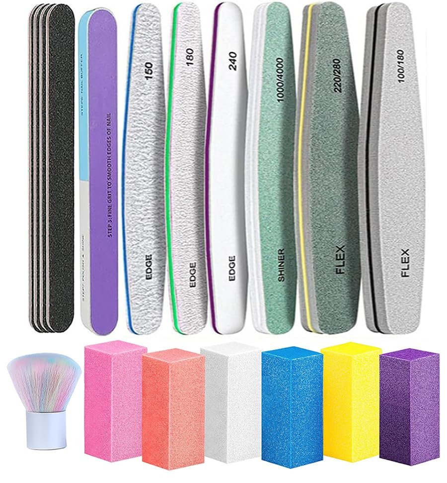 TONOKAILS 18-teiliges Nagelfeilen- und Buffer-Set – Maniküre-Werkzeug-Kit für Acryl- und Naturnägel, doppelseitige Nagelfeilen, 6 Stück vierseitige Nagelbuffer-Blöcke 120er Körnung für Zuhause und Salon
