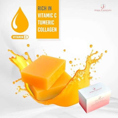 Jean-Francois Kojic Acid Dark Spot Remover Seife mit Vitamin C, Kollagen, Kurkuma - Original Japanische Komplex mit Hyaluronsäure, Vitamin E, Sheabutter, Castilien-Olivenöl (2er-Pack)