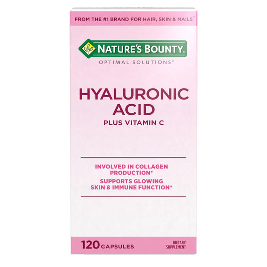 Nature's Bounty Vitamin C und Hyaluronsäure Kapseln – Für strahlende Haut, Immunsystem & Kollagenproduktion, 120 Kapseln (60 Tage Vorrat)