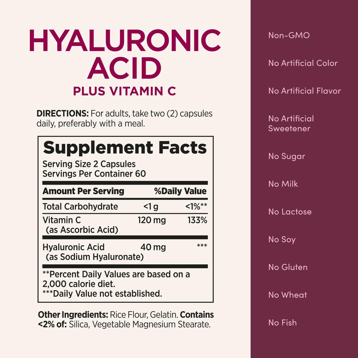Nature's Bounty Vitamin C und Hyaluronsäure Kapseln – Für strahlende Haut, Immunsystem & Kollagenproduktion, 120 Kapseln (60 Tage Vorrat)