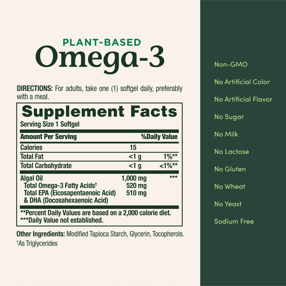 Nature's Bounty Omega 3, pflanzliches Omega-3-Fettsäure-Präparat, 520 mg, unterstützt die allgemeine Gesundheit einschließlich Herz, Haut, Gelenke, 30 vegetarische Softgels, Alternative zu Fischöl