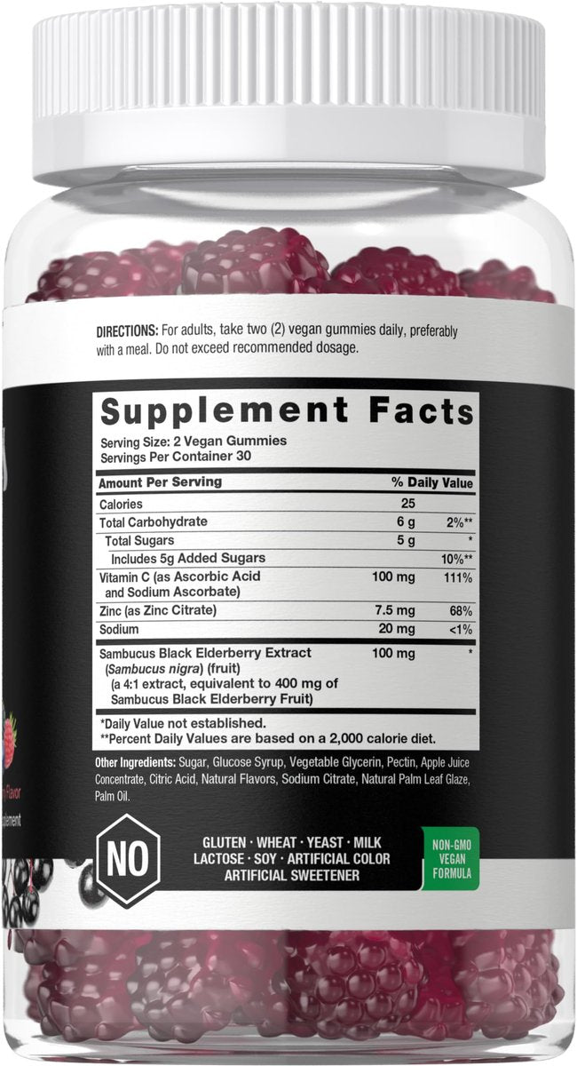 Horbaach Sambucus Schwarzer Holunder Gummibärchen | 60 Stück | mit Zink und Vitamin C | Vegan, Nicht-GVO, Glutenfrei | Holunderextrakt für Erwachsene | Beerengeschmack | von Berkshire Labs
