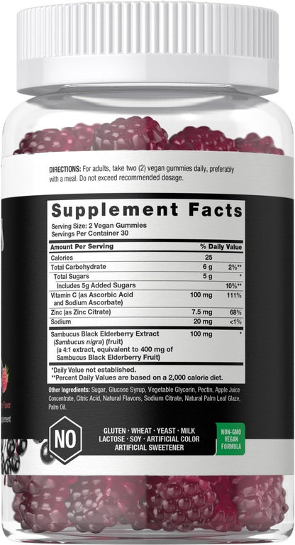Horbaach Sambucus Schwarzer Holunder Gummibärchen | 60 Stück | mit Zink und Vitamin C | Vegan, Nicht-GVO, Glutenfrei | Holunderextrakt für Erwachsene | Beerengeschmack | von Berkshire Labs