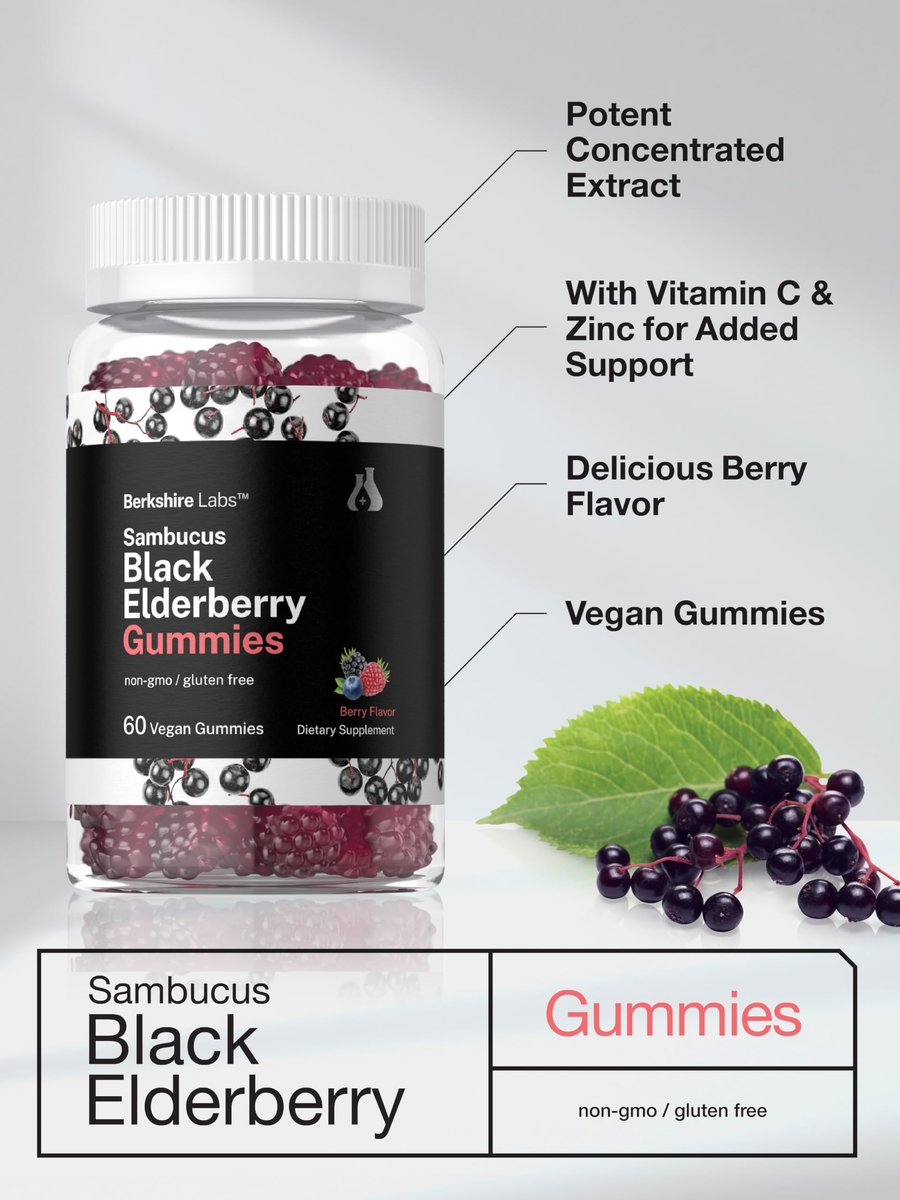 Horbaach Sambucus Schwarzer Holunder Gummibärchen | 60 Stück | mit Zink und Vitamin C | Vegan, Nicht-GVO, Glutenfrei | Holunderextrakt für Erwachsene | Beerengeschmack | von Berkshire Labs