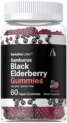 Horbaach Sambucus Schwarzer Holunder Gummibärchen | 60 Stück | mit Zink und Vitamin C | Vegan, Nicht-GVO, Glutenfrei | Holunderextrakt für Erwachsene | Beerengeschmack | von Berkshire Labs