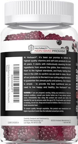 Horbaach Sambucus Schwarzer Holunder Gummibärchen | 60 Stück | mit Zink und Vitamin C | Vegan, Nicht-GVO, Glutenfrei | Holunderextrakt für Erwachsene | Beerengeschmack | von Berkshire Labs