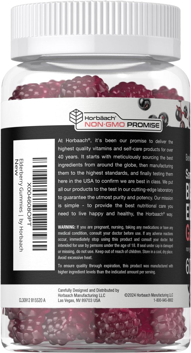 Horbaach Sambucus Schwarzer Holunder Gummibärchen | 60 Stück | mit Zink und Vitamin C | Vegan, Nicht-GVO, Glutenfrei | Holunderextrakt für Erwachsene | Beerengeschmack | von Berkshire Labs