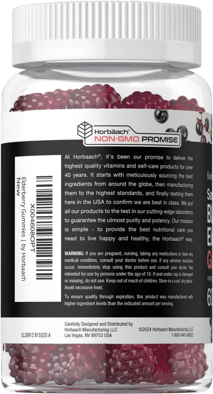 Horbaach Sambucus Schwarzer Holunder Gummibärchen | 60 Stück | mit Zink und Vitamin C | Vegan, Nicht-GVO, Glutenfrei | Holunderextrakt für Erwachsene | Beerengeschmack | von Berkshire Labs