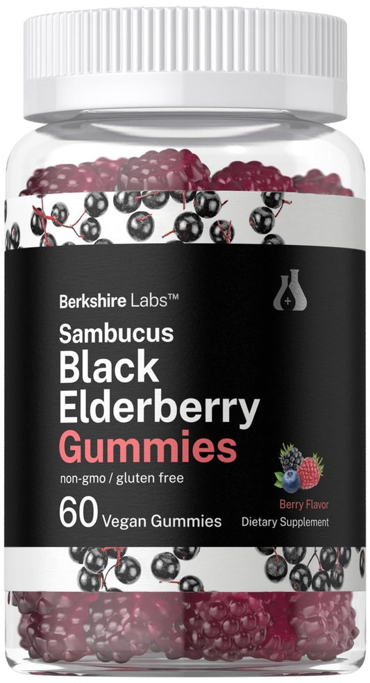 Horbaach Sambucus Schwarzer Holunder Gummibärchen | 60 Stück | mit Zink und Vitamin C | Vegan, Nicht-GVO, Glutenfrei | Holunderextrakt für Erwachsene | Beerengeschmack | von Berkshire Labs