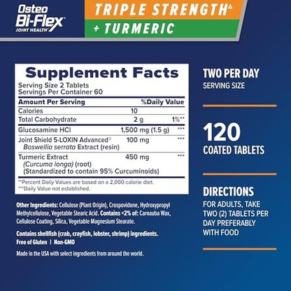 Osteo Bi-Flex Glucosamin Triple Strength mit Kurkuma – 120 Tabletten für 60 Tage, Gelenkunterstützung und Beweglichkeit