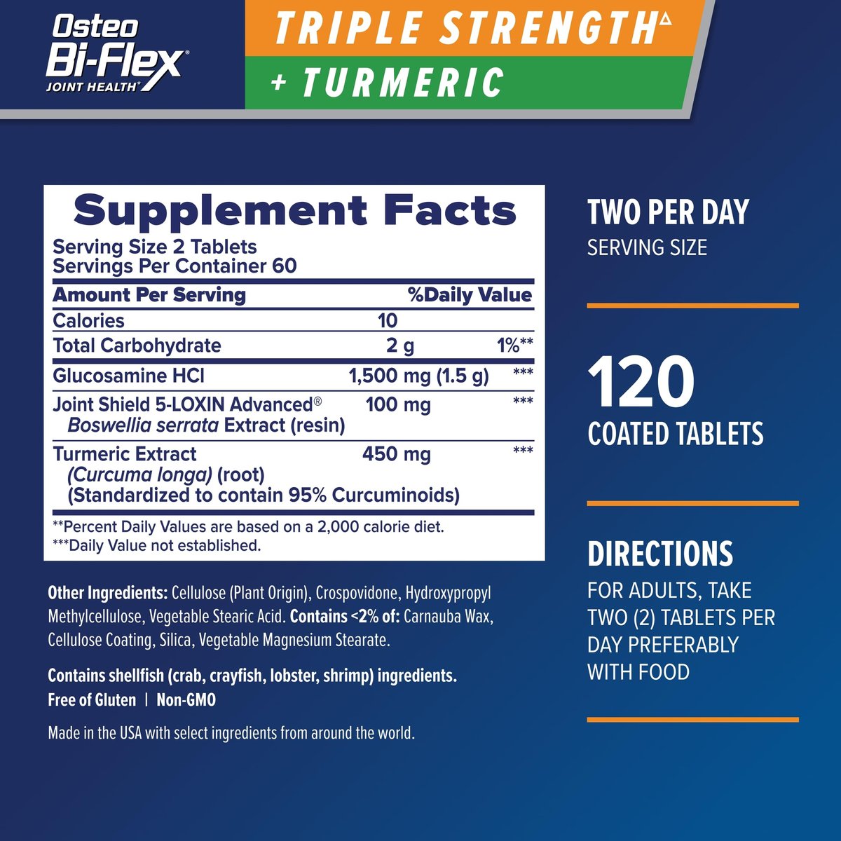 Osteo Bi-Flex Glucosamin Triple Strength mit Kurkuma – 120 Tabletten für 60 Tage, Gelenkunterstützung und Beweglichkeit