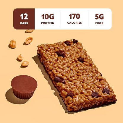 Mezcla Puff-Crispy Proteinriegel auf pflanzlicher Basis - Erdnussbutter Schokolade - Gesunde Snacks für Erwachsene & Kinder - Perfekt für Schule, Reisen & Büro - Glutenfrei, vegan, ohne Gentechnik, 10g Protein - 12er Pack