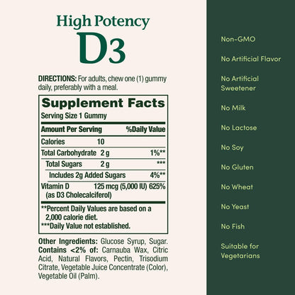 Nature's Bounty Vitamin D 5000 IE Gummis für Erwachsene - Hochdosiertes Vitamin D3 zur Unterstützung des Immunsystems und der Knochengesundheit - Erdbeergeschmack - 60 vegane Gummis (2-Monats-Vorrat)