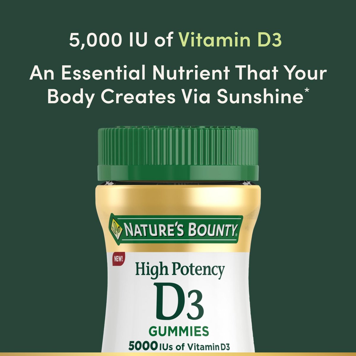 Nature's Bounty Vitamin D 5000 IE Gummis für Erwachsene - Hochdosiertes Vitamin D3 zur Unterstützung des Immunsystems und der Knochengesundheit - Erdbeergeschmack - 60 vegane Gummis (2-Monats-Vorrat)
